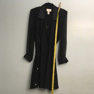 Cache Black Sheath Dress with Notched Collar and Cuffed Long Sleeves